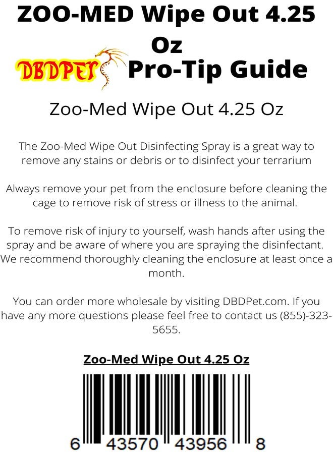DBDPet Wipeout Reptile Terrarium Cleaner (4.25oz) - with Attached DBDPet Pro-Tip Guide - Image 2